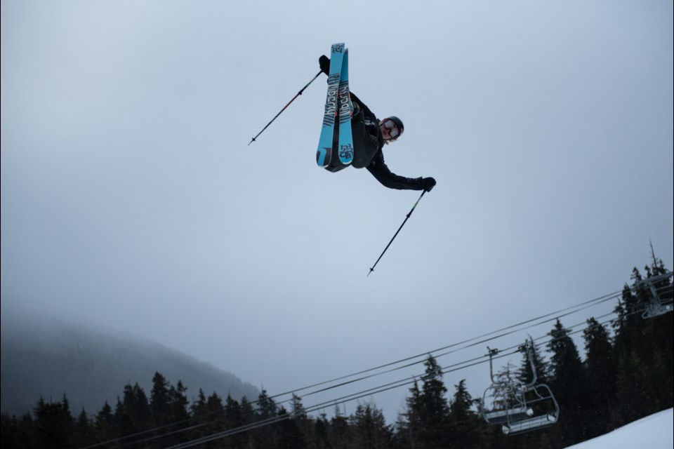 Second-place finisher Max Moffatt practises Big Air tricks on April 13 at the World Ski and Snowboard Festival in Whistler.