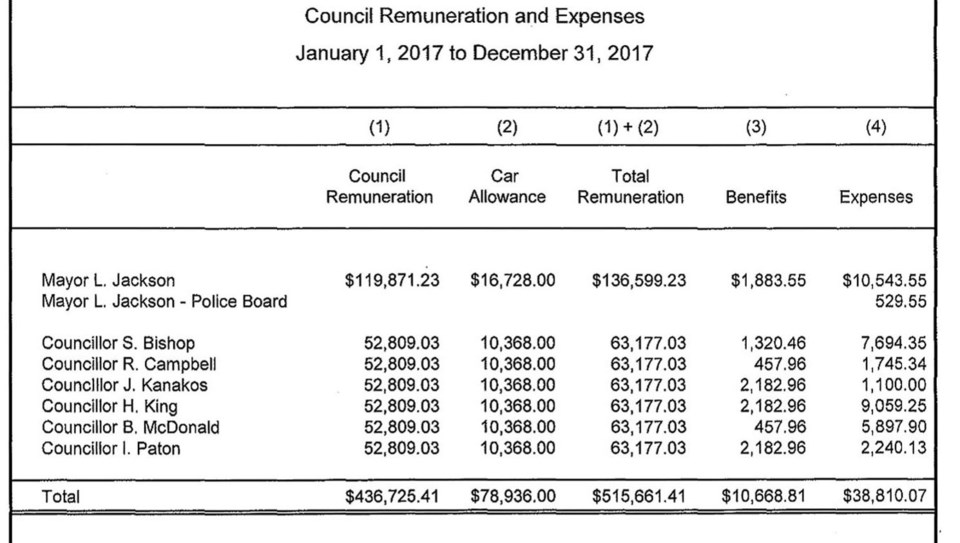 council pay and expenses chart