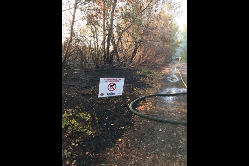 Crews quickly extinguished the fire, which grew to 300 square metres in size on Richmond's Shell Road Trail. Photo: Submitted