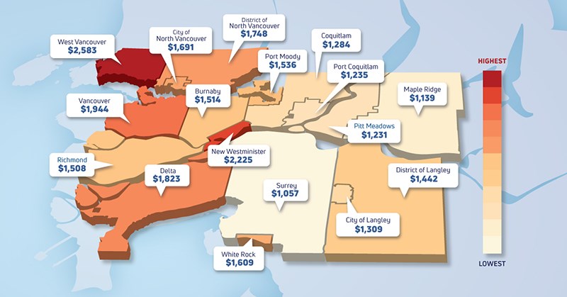 A Fraser Institute study shows the amount of money spent per resident by municipalities in Metro Vancouver.