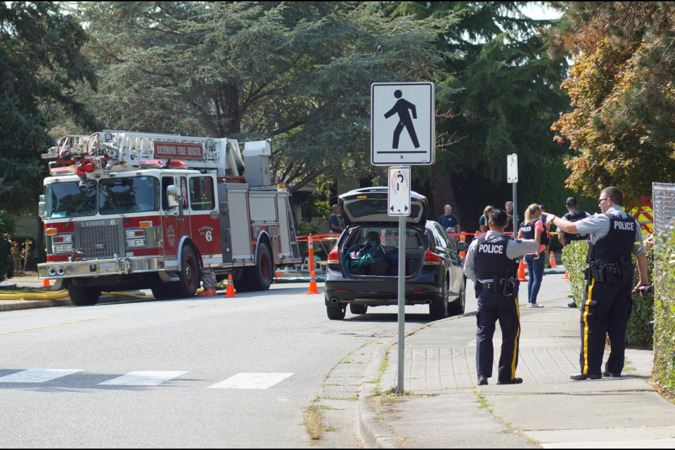 Emergency crews respond to an incident on Kingfisher Drive in Richmond. Photo: Graeme Wood/Richmond News