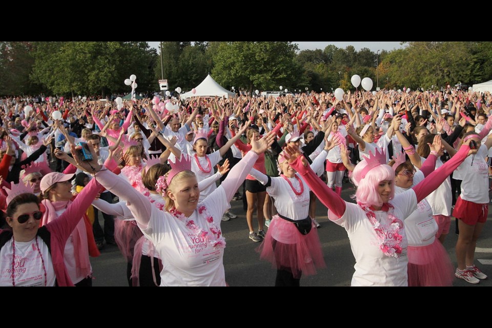 Runners warm up before a CIBC Run for the Cure in 2011. This year&Iacute;s run goes today at the University of Victoria.