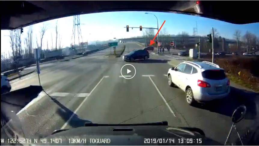 Trucker's dashcam captures near miss on B.C. highway