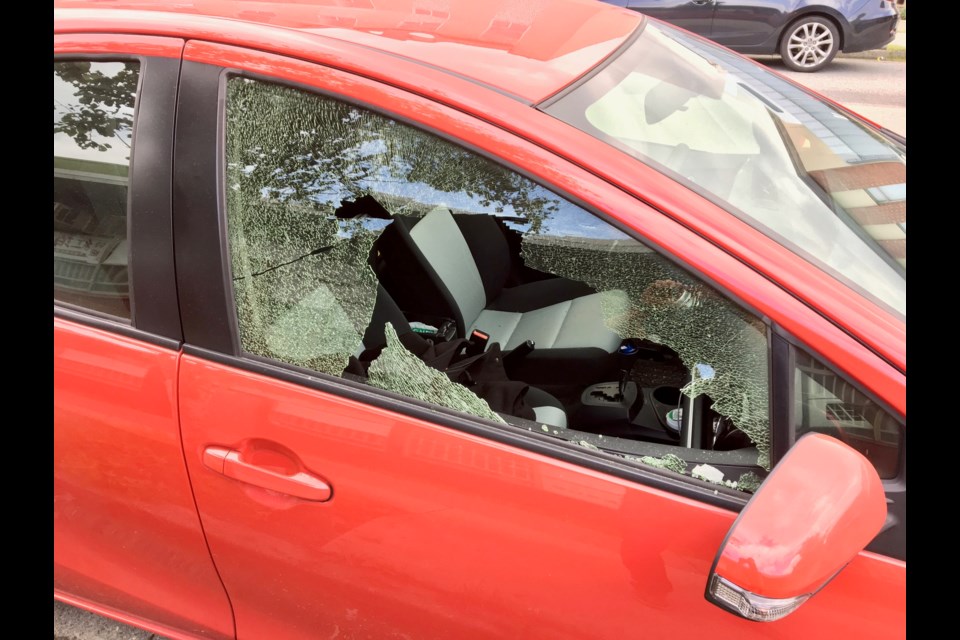 Break-ins to vehicles in Vancouver reached 12,312 in the first nine months of the year. Pictured is a car broken into Sept. 20 in Mount Pleasant. Photo Mike Howell