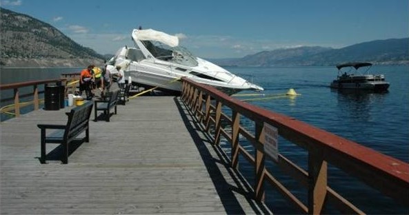 A Okanagan Lake boater collided with a wharf in Penticton.