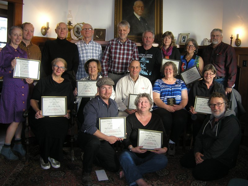 Townsite Heritage Home and Garden Awards recipients for 2019 include [back row, from left] Lynn Price, Ken Palfrey, Keith Donald, Ross Fowlie, Willem Van Delft, Fred Stutt, Cathy Tween, and Carol and Jim Wyatt; [middle row, from left] Michelle Donald, Donna Powell, Ernie Burden, Brenda Van Delft and Elizabeth McLaughlin; [back row, from left] Julian Camire, Carol Ciup and Brian McLaughlin. Contributed photo