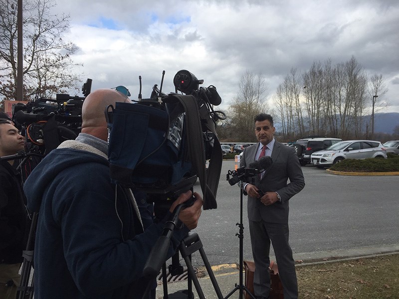 Lawyer Rishi Gill speaks to media outside the Coquitlam Forensic Hospital