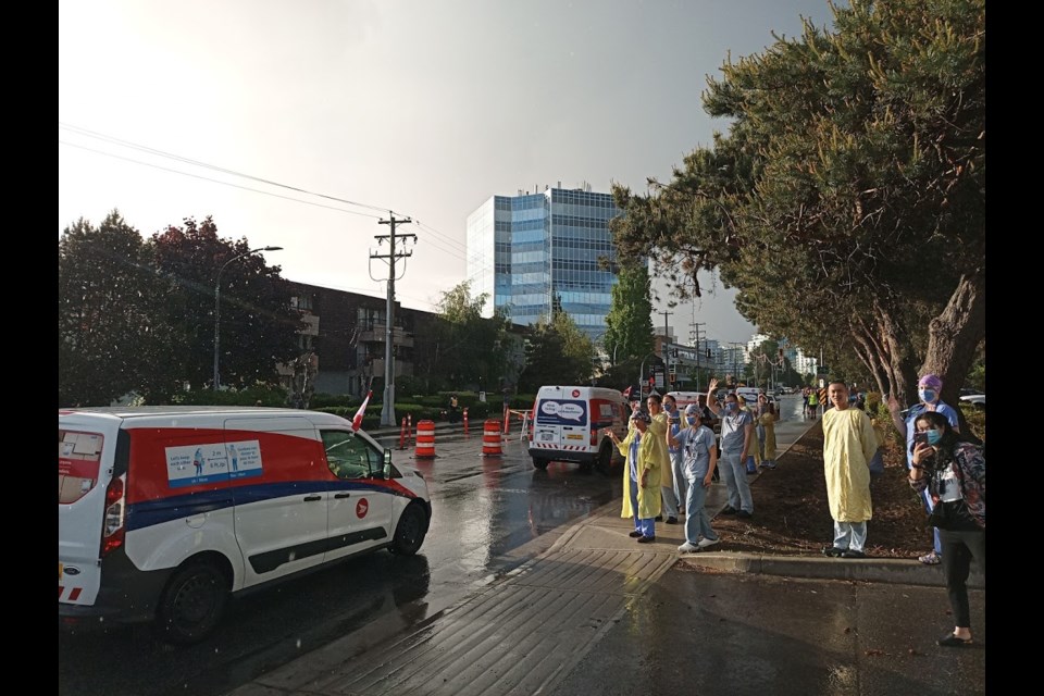 Richmond Canada Post workers, from the River Road facility, held a drive by thank you at Richmond Hospital to show support and appreciation for the city's frontline workers.