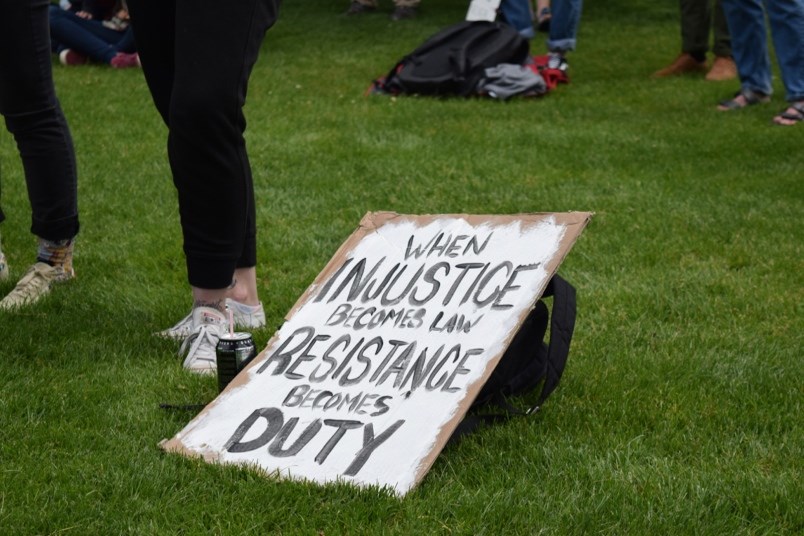 Sign seen at the Squamish anti-racism rally.