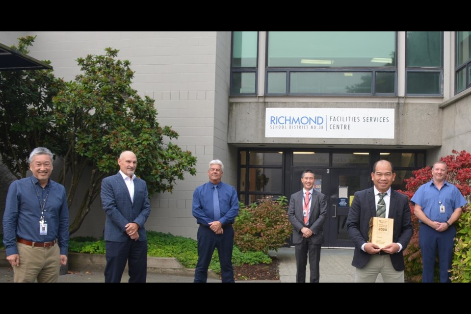 L-R: Roy Uyeno, Secretary-Treasurer; Frank Geyer, Executive Director, Facilities Services/Project Team; Mike Beausoleil, Director, Facilities Operations; Jonathan Ho, Manager, Energy and Sustainability; Thi Nguyen, Energy Specialist; Randy Clark, Manager, Electrical and Mechanical Maintenance