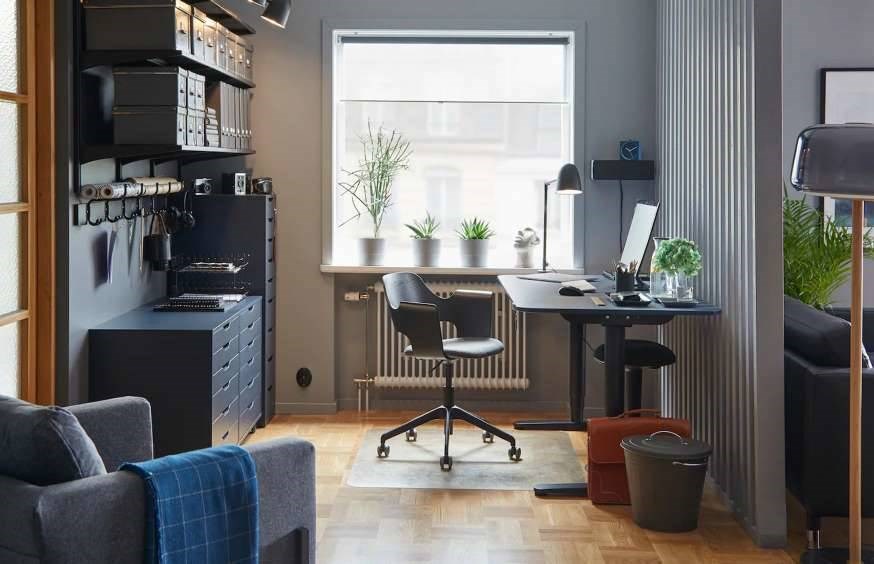 The power of blue resonates in a home office that is all business.