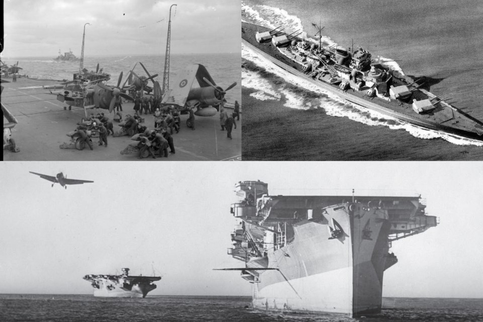 H.M.S. Nabob grounded at the mouth of the Fraser River during training in the Straight of Georgia, B