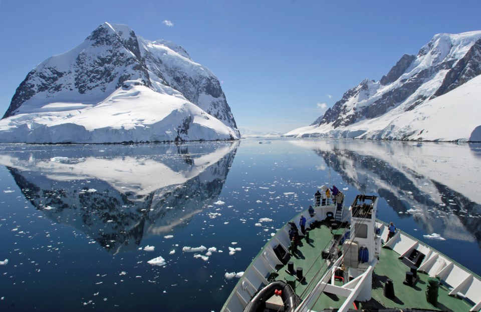 A cruise ship in Antarctica, an area One Ocean has offered tours to.