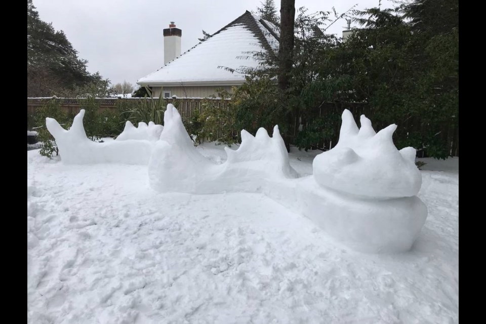 A sighting of snow-cadborosaurus in Cadboro Bay, the creation of snowverachievers. Courtesy of Catherine MacKellar