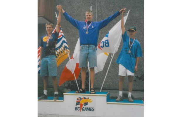 Ryder, centre, went to the B.C. Games as a mountain biker, but entered the road race and won.