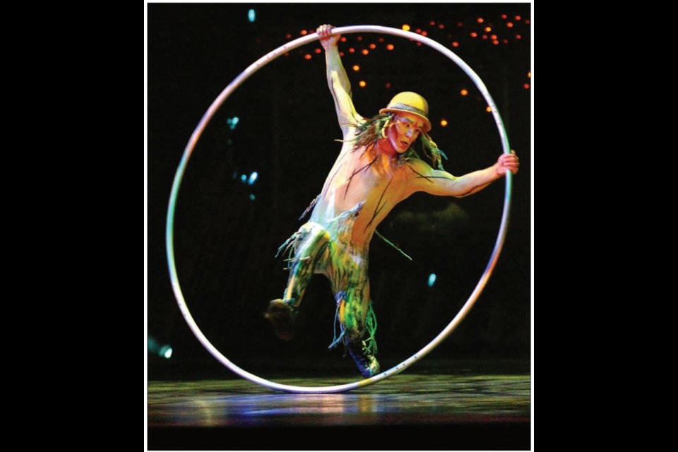 Eric Saintonge on the Cyr Wheel at a rehearsal for Cirque du Soleil's Quidam.