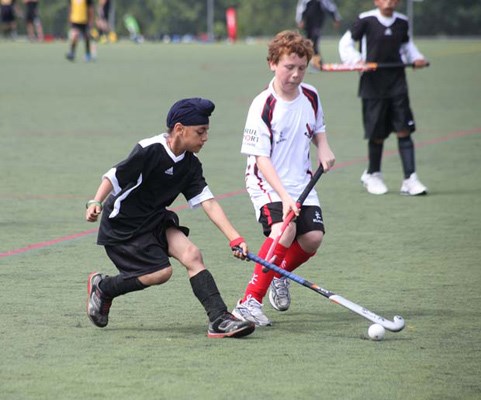 Burnaby 2 took on the Vancouver Red Hawks in a pool game during the under-14 boys' 8-a-side field hockey festival at Burnaby Lake Sports Complex-West last Saturday.