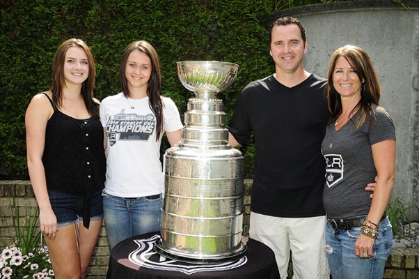 Ranford family visitor: From left, daughters Cassady and Tristan, along with Bill and Kelly Ranford, have a special visitor to their backyard on Monday.