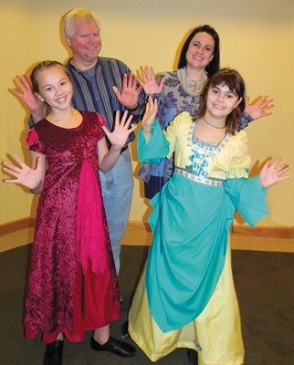 Back: Mike Balser, director, and Tammy Theis as Pierre, with chorus members Keira Jang and Faith Hurd, are among the local talents taking part in the Fraser Valley Gilbert and Sullivan Society's production of Beauty and the Beast.