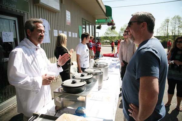 Happy to chat: While his Soup Nazi character on Seinfeld wasn't too sociable, actor Larry Thomas was more than happy to chat with customers who dropped by Greens and Beans Deli on Saturday for a fundraiser for some local Salmonbellies lacrosse teams.