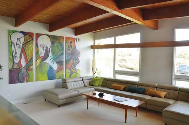 Retro chic: Sheila Sullivan and Oliver Demuth's mid-century modern home in Massey Heights. The couple bought the property in 2008. The home was custom built for Helen and William Dempsey in 1956 and was the Demspey family home for 50 years.