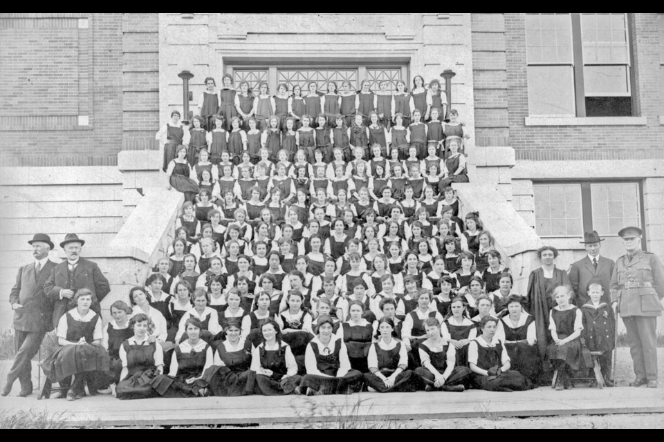 A 1914 photograph of Victoria High School's female students includes 161 people, likely all of the girls attending what was then a brand-new school.