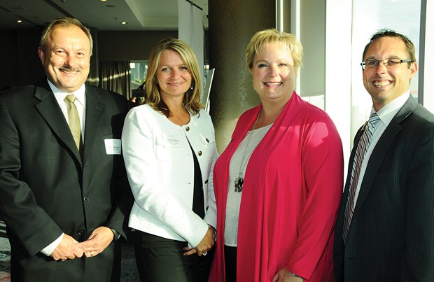 Sponsor and chair of the judging committee Brian Williams of RBC, BDC sponsor Louise Fogharty, nominee Gabrielle Loren, and North Vancouver Chamber of Commerce chair Alan Haigh