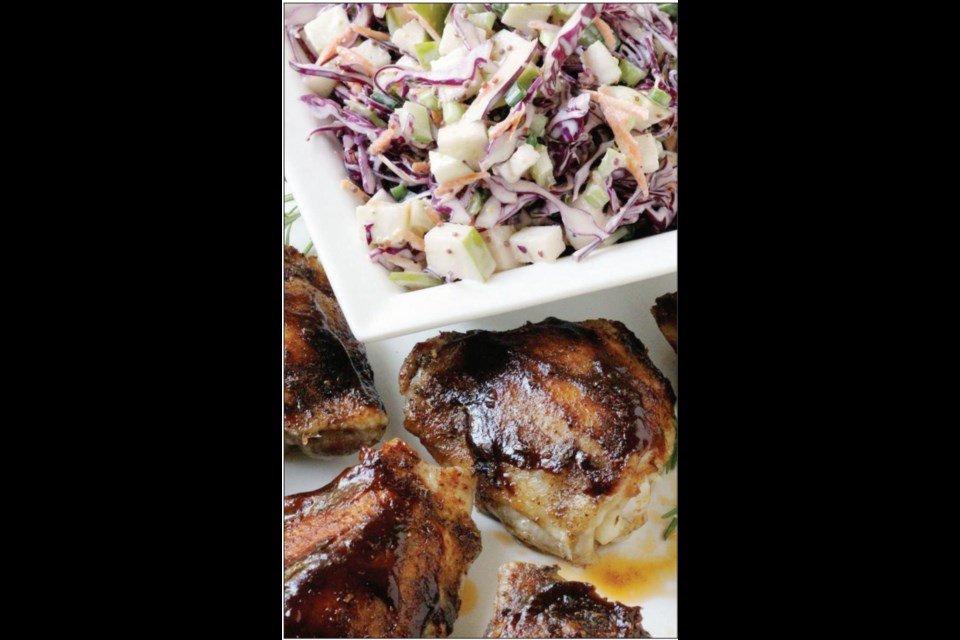 Oven Barbecue Chicken with Apple Buttermilk Coleslaw would satisfy the game crowd.