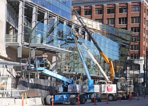 Taking shape: Anvil Centre is starting to take shape and show what it will look like when complete. The city is aiming to open the new civic centre in May 2014.