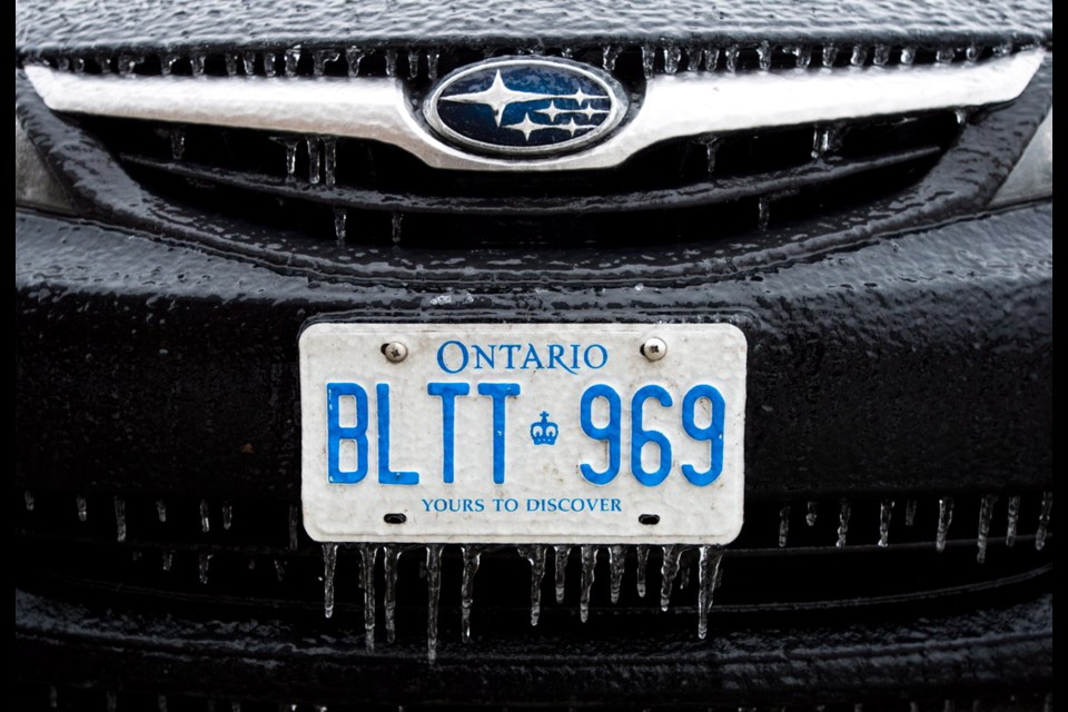 An icy licence plate tells the story of Sunday's ice storm in Toronto.