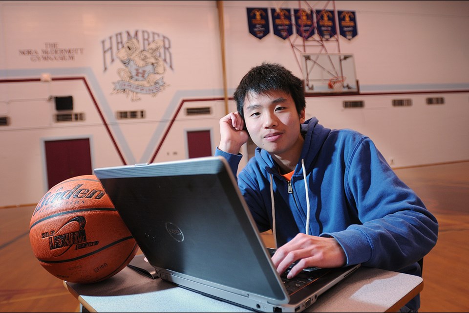 Math whiz Sean Wu, 18, helps give the Hamber Griffins an edge through number-crunching. photo Dan Toulgoet