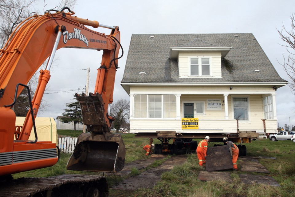 Friday: The "historic" Ellerslie House was moved a short distance today in Esquimalt in preparation of being slid onto a barge and floated up to the Buckley Bay area.