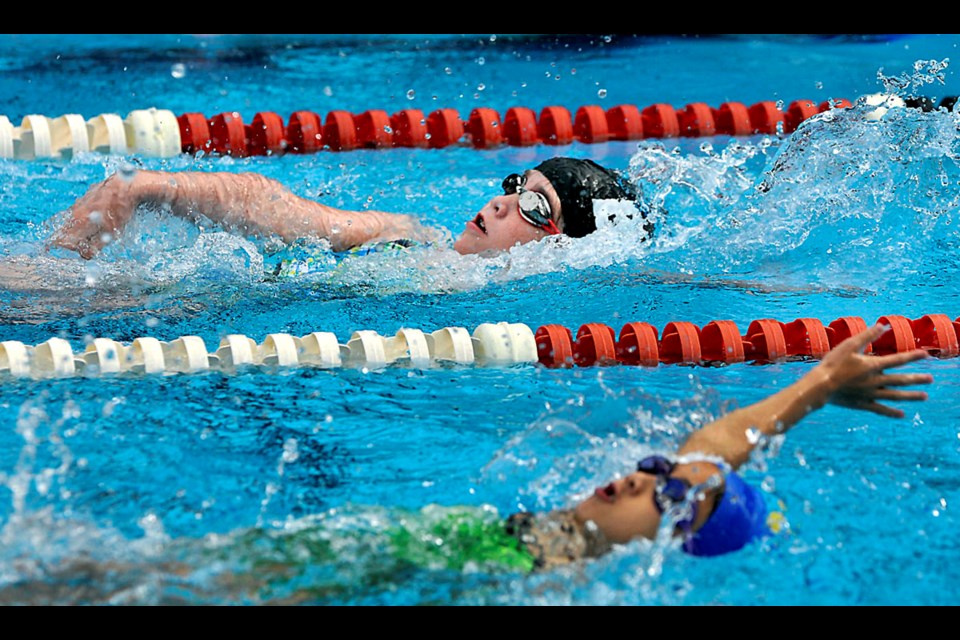 060814 - Burnaby, BC
Chung Chow photo
Swim meet at Central Park Outdoor Pool.
Barracudas' Annie Vincalek in girls 50m backstroke div. 2