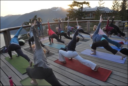 Sunset Yoga participants do their thing on the Spirit Viewing Platform.