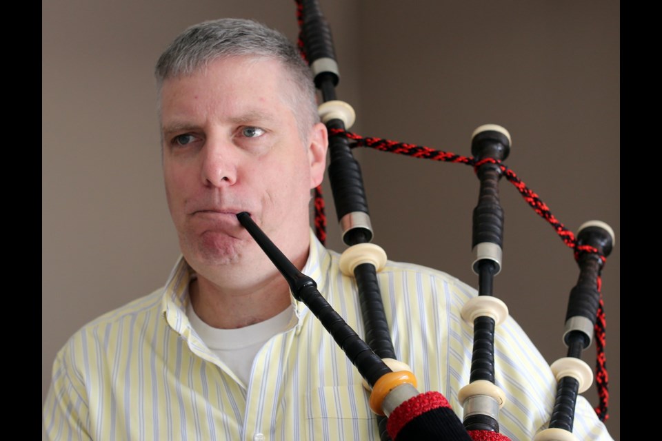 When Don Rodger Jr. pipes in the curlers at the Ford World MenÍs Curling Championship at Save-on-Foods Memorial Centre today, he will use the same bagpipes his father played at the Air Canada Silver Broom menÍs curling championships in Germany in 1982.