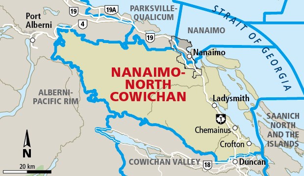 Nanaimo-North Cowichan riding map