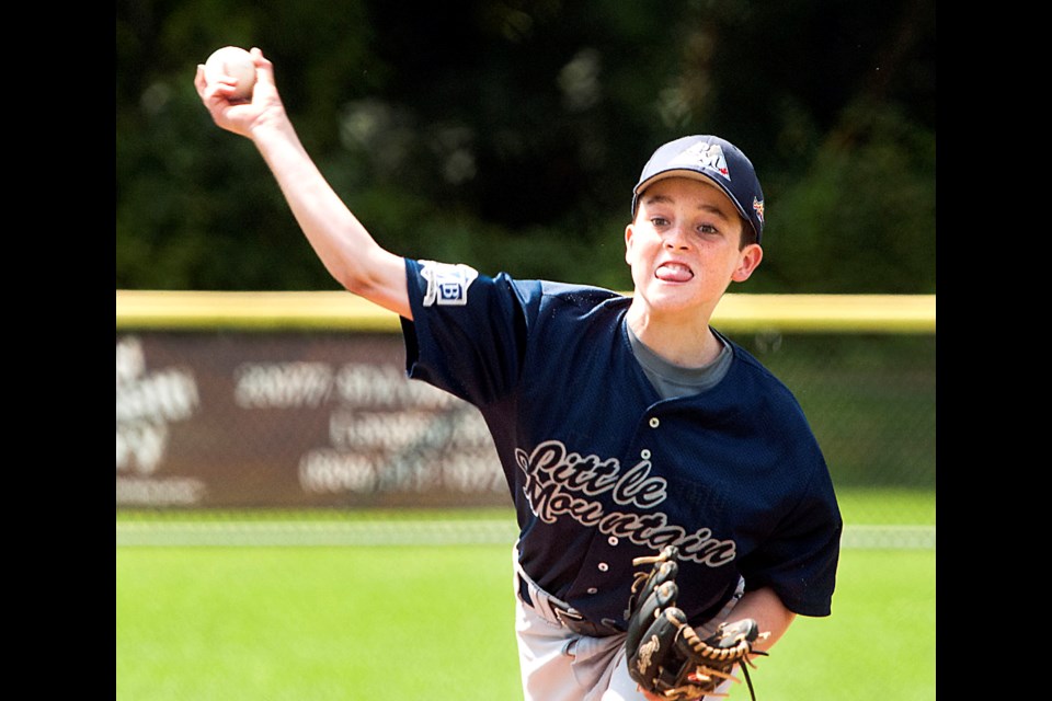 Little Mountain pitcher Simon Crossfield pitched 3.2 innings in a 3-9 loss to South 鶹ýӳin a round-robin game at the B.C. Little League Championship in Walnut Grove July 21.