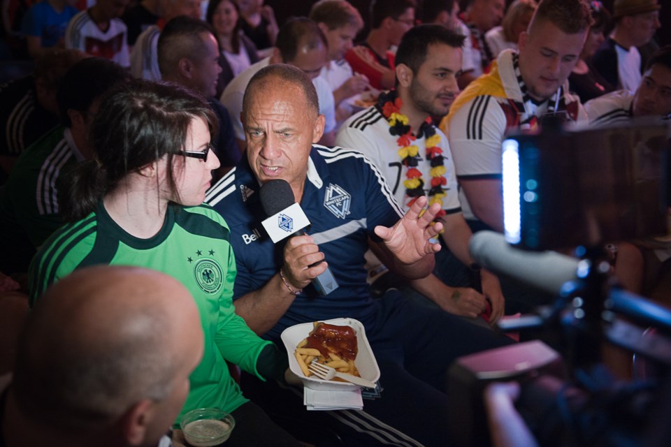 Carl Valentine interviewed spectators at the Alpen Club during a World Cup knock-out game between Germany and Algeria on June 30.The Whitecaps ambassador was producing video for the club’s website.