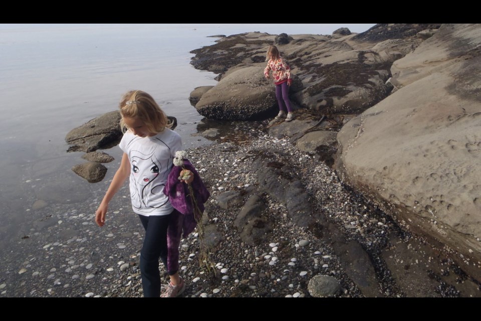 Children explore the beaches of Saturna Island.