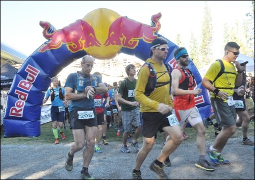 Racers blast off the finish line during the first ever Sky Pilot trail run on Sunday (Sept. 21).