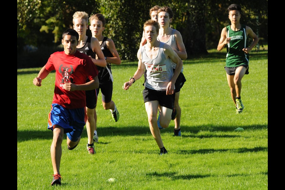 Britannia’s Recan Sayed-Nouri led the pack early on in the first boys cross-country meet of the public school season at Quilchena Park on Sept. 30, 2014. Photo Dan Toulgoet