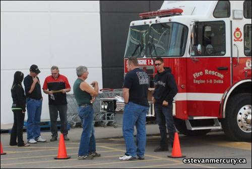 The Estevan Fire Rescue firefighters were at the Canadian Tire parking lot last Saturday. They were showing off the trucks and promoting fire safety.