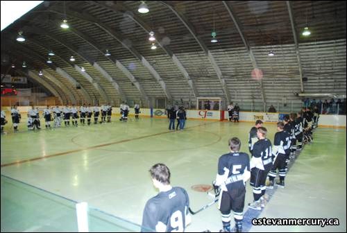 The Bienfait Coalers took on the Lampman Imperials last Saturday night, in Bienfait. At the beginning of the game they had a dedication to Tyler Fedyk honouring his jersey and his family did the first puck drop of the game.