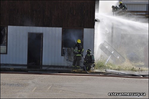 The members of the Bienfait Fire Department and Estevan Fire Rescue Service were kept busy Saturday after a building caught fire in downtown Bienfait.