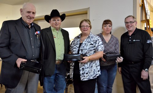 Ken Anderson, Ward Cutler, Linda Champman, Eileen Corrigan and Wendy Bax (missing) were presented a token of appreciation from Lions member Wayne Wilson, on behalf of the Carlyle and District Lions Club, for their contribution to the dinner and auction over the years.