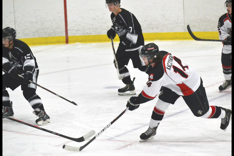 Richmond Sockeyes Troy Kaczynski fires home one of his 20 goals this season. The Richmond Minor Hockey product is making the most of being back in the Pacific Junior Hockey League with 39 points in just 17 games.