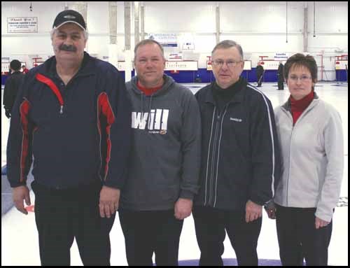 From left: Ron Mehling (acting skip), Kelly Fiege (3rd), Ron Popowich (2nd), Karen Mehling (lead). Not pictured is regular skip John Krasowski.