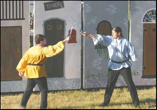 Tybalt (Braden Balabuck) and Benvolio (Carter Lockhart) crossed swords in the Paper Bag Players&#8217; production of Romeo & Juliet on the weekend. This year&#8217;s annual Shakespeare in the Park show at Rodney Ridge was directed by Teresa Weber and starred Amy Chillog as Juliet and Kelly Schnurr as Romeo.