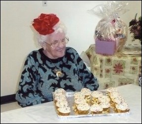 Battlefords Bells Red Hat Society hosted a come and go tea this month for Jessie Kuttai, age 101, who was one of the original members of the Red Hats, joining in 2002. Her birthday was celebrated at Golden Years Lodge in Battleford with many well wishers joining Jessie to mark the occasion. She shared a specially assembled array of cupcakes forming the number &#8220;101.&#8221;