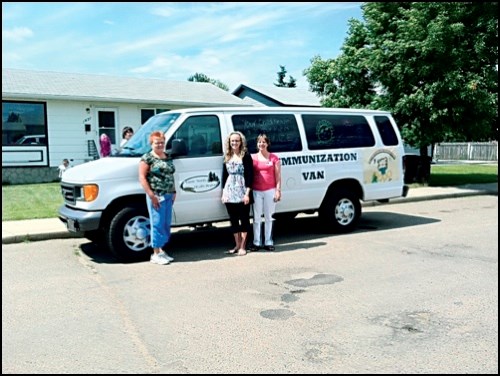 The PNHR is taking the clinic to the people this summer with their immunization van, offering vaccinations for children under the age of six in various neighborhoods all over the city. &#8220;We want to remind people that it&#8217;s important to get your kids immunized on time,&#8221; said PNHR nurse Karren Cubbon (far right), &#8220;A lot of people have trouble with transportation so we&#8217;re taking the van to them and it&#8217;s been really positive so far.&#8221; Helping out are nurses Debby Cortus (far left) and Lauren Campbell (middle)